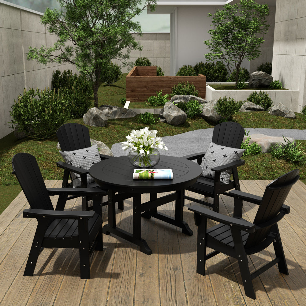 Dylan 5 Piece Outdoor Patio Dining Round Table and Shell Back Armchair Set