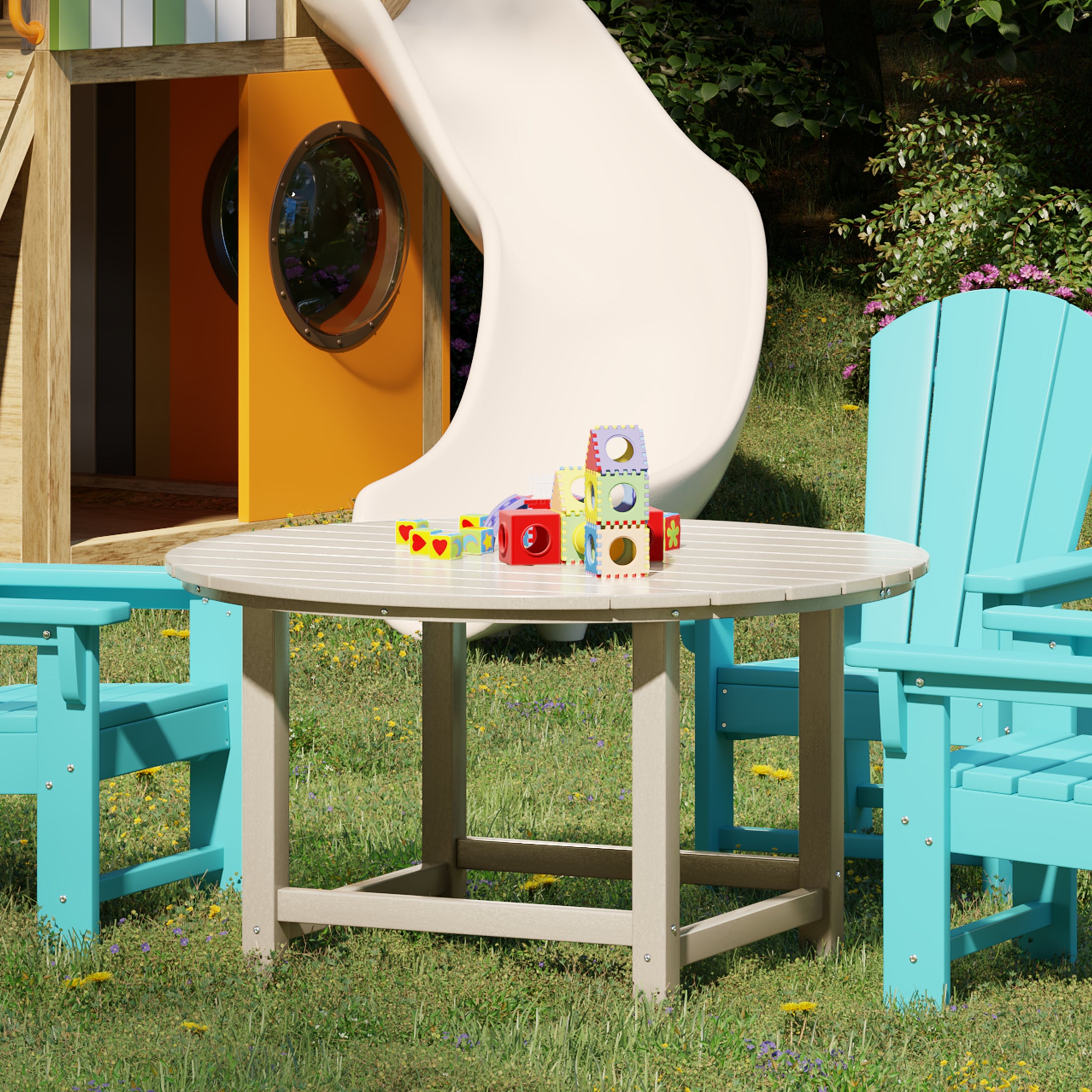 Malibu Kids Outdoor Patio Furniture HDPE 38" Wide Round Dining Table