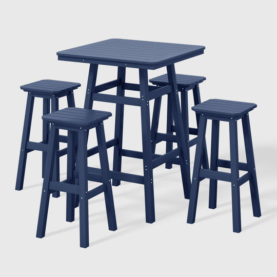 Malibu 5-Piece HDPE Outdoor Patio Dining Bar Bistro Table Set with Bar Stools