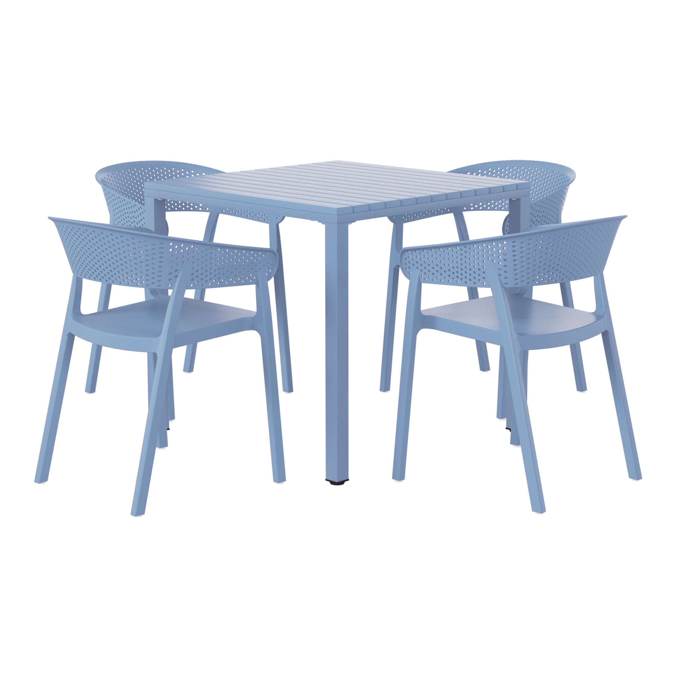 Playa 5-Piece Outdoor Metal Frame Square Dining Table Patio Set with Stackable Patio Dining Chairs