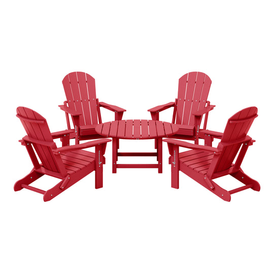 Malibu 5-Piece HDPE Folding Adirondack Chair Outdoor Patio Conversation Set