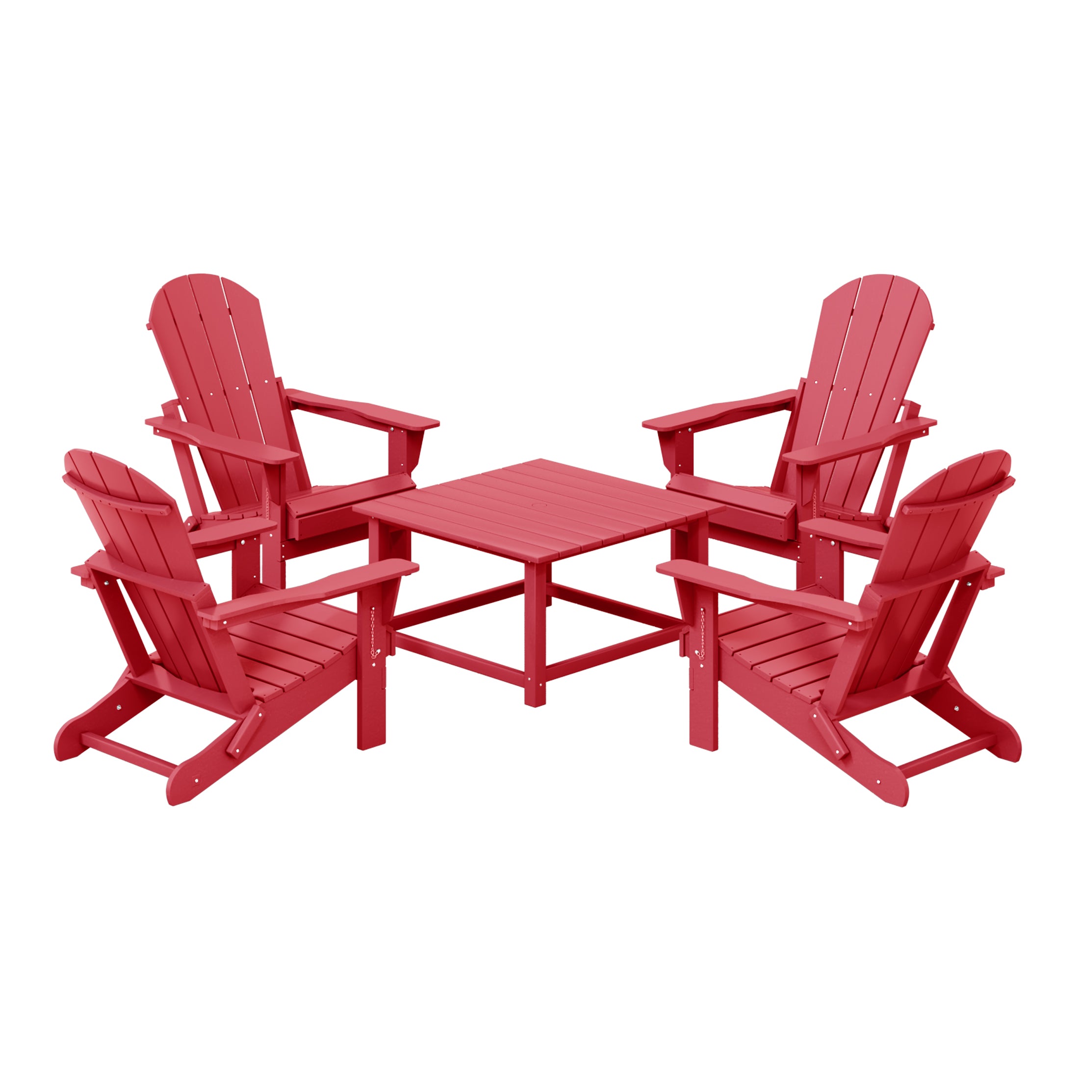 Malibu 5-Piece HDPE Adirondack Chair Outdoor Patio Square Table Conversation Set