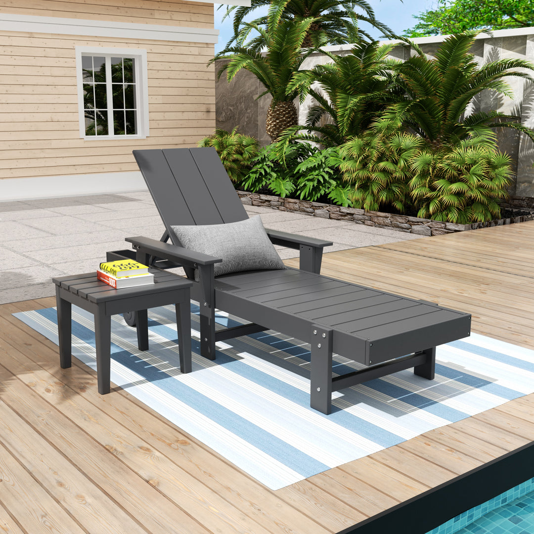 Ashore Modern Reclining Chaise Lounge with Side Table 2-Piece Set