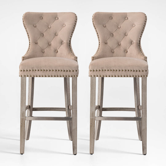 Wordford 29" Tufted Velvet Bar Stool (Set of 2), Antique Gray