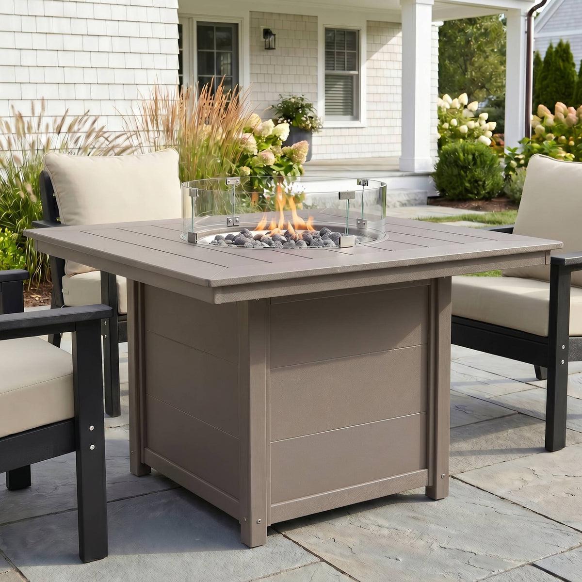 Helios Modern Outdoor Patio Propane 42" Square Fire Pit Table