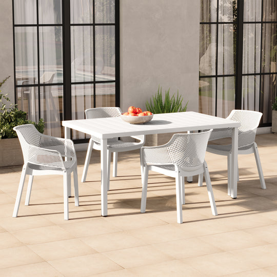 Playa Outdoor Modern Stackable Plastic Resin Patio Dining Armchair (Set of 4)