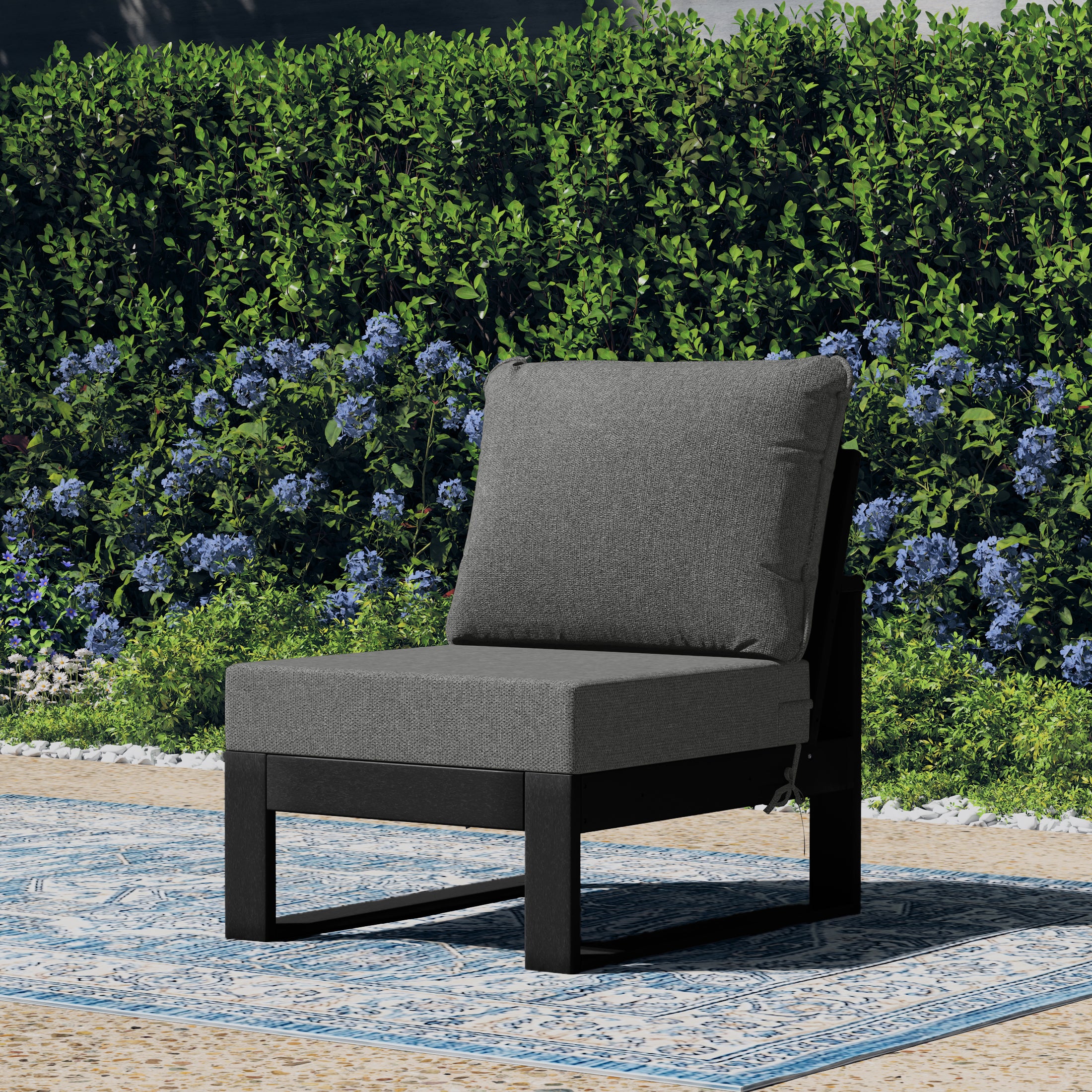 Montara Outdoor HDPE Sectional Armless Chair with Water-Proof Patio Cushions