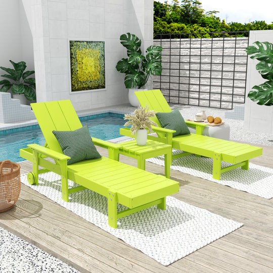 Ashore Modern Poly Reclining Chaise Lounge Set with Side Table