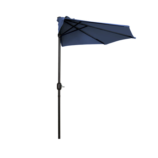 Lanai 9 ft. Aluminum Half Market Crank Lift Patio Umbrella with Bronze Round Base