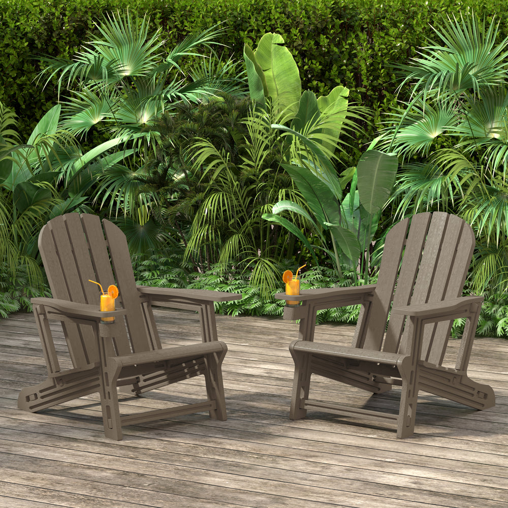 Azura Tool-Free Assembly Outdoor Patio HDPE Plastic Adirondack Chair with Cup Holder (Set of 2)
