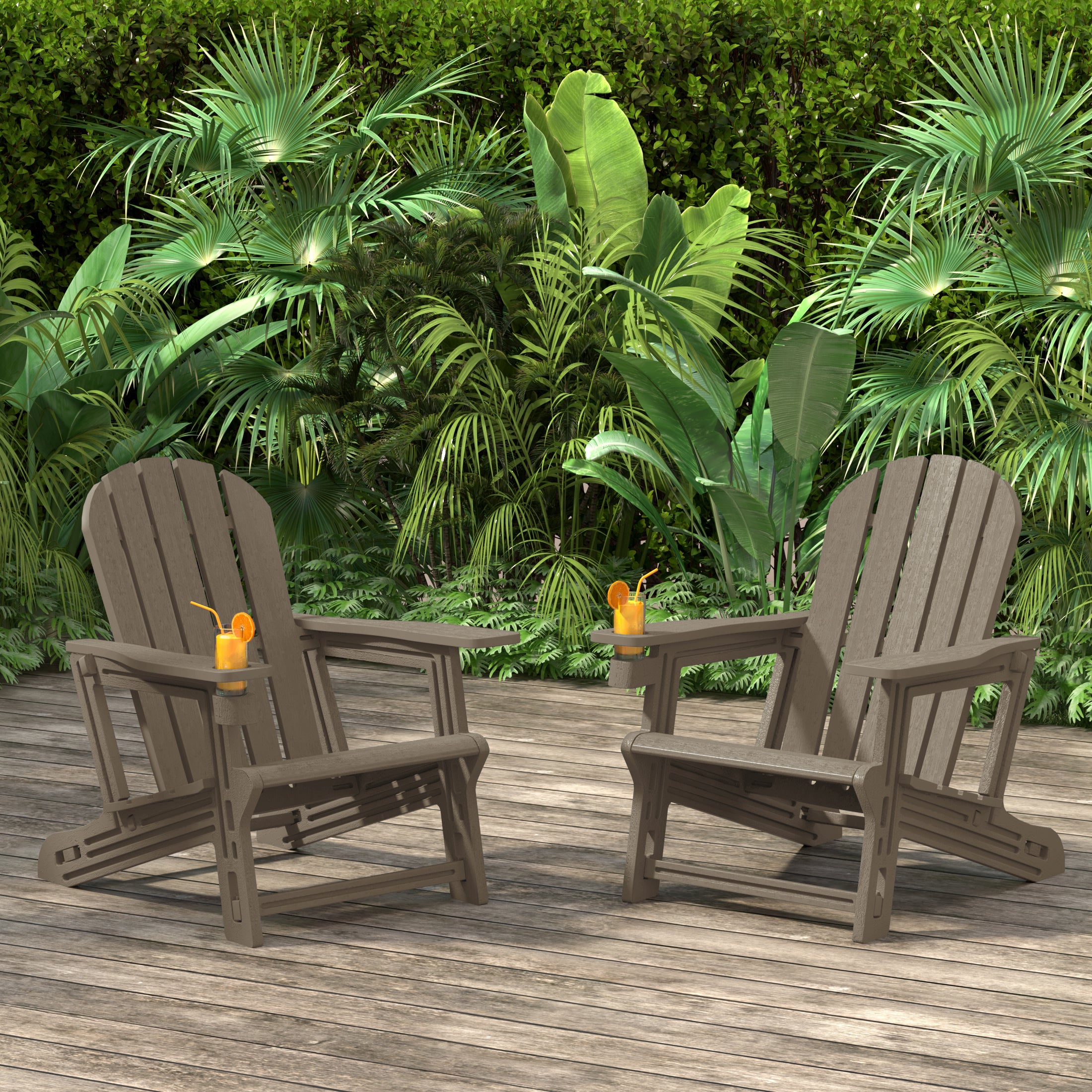 Azura Tool-Free Assembly Outdoor Patio HDPE Plastic Adirondack Chair with Cup Holder (Set of 2)