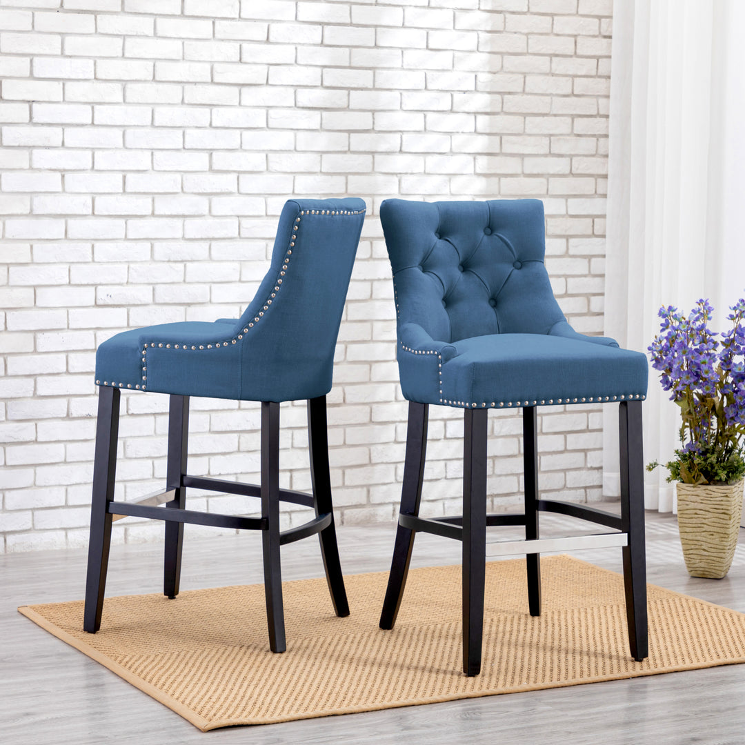 Hayes 29" Upholstered Tufted Wood Bar Stool (Set of 2), Black