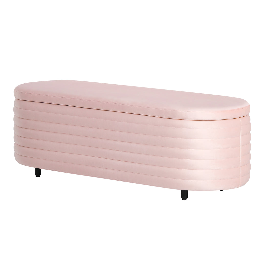 Phoebe 54" Wide Mid-Century Modern Upholstered Velvet Tufted Oval Storage Ottoman Bench