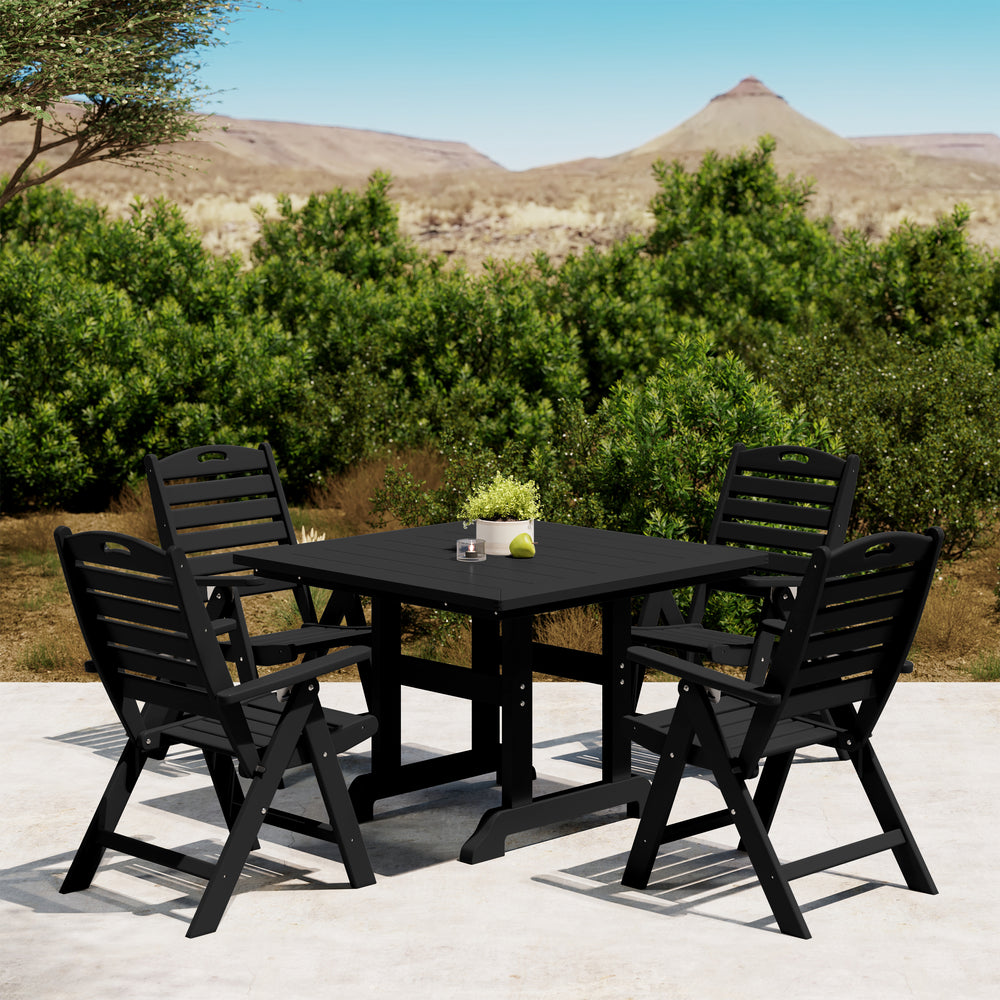 Malibu 5-Piece HDPE Square Patio Dining Table Set with Foldable Chairs