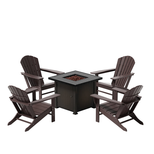 Dylan Outdoor Patio Adirondack Chair With Square Fire Pit Table Sets