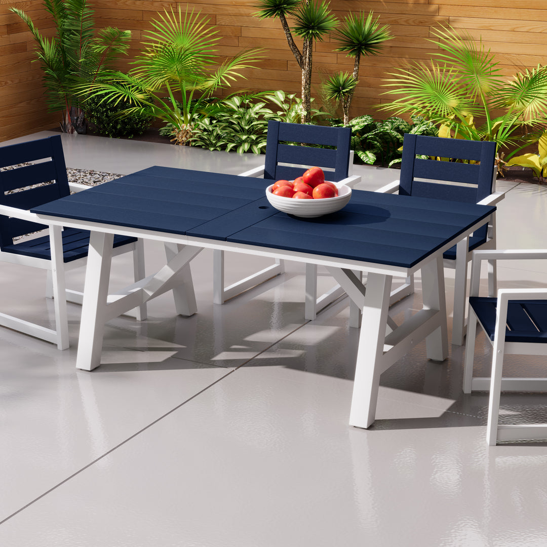 Cape May 72" HDPE Rectangle Outdoor Patio Dining Table With Umbrella Hole and Metal Frame