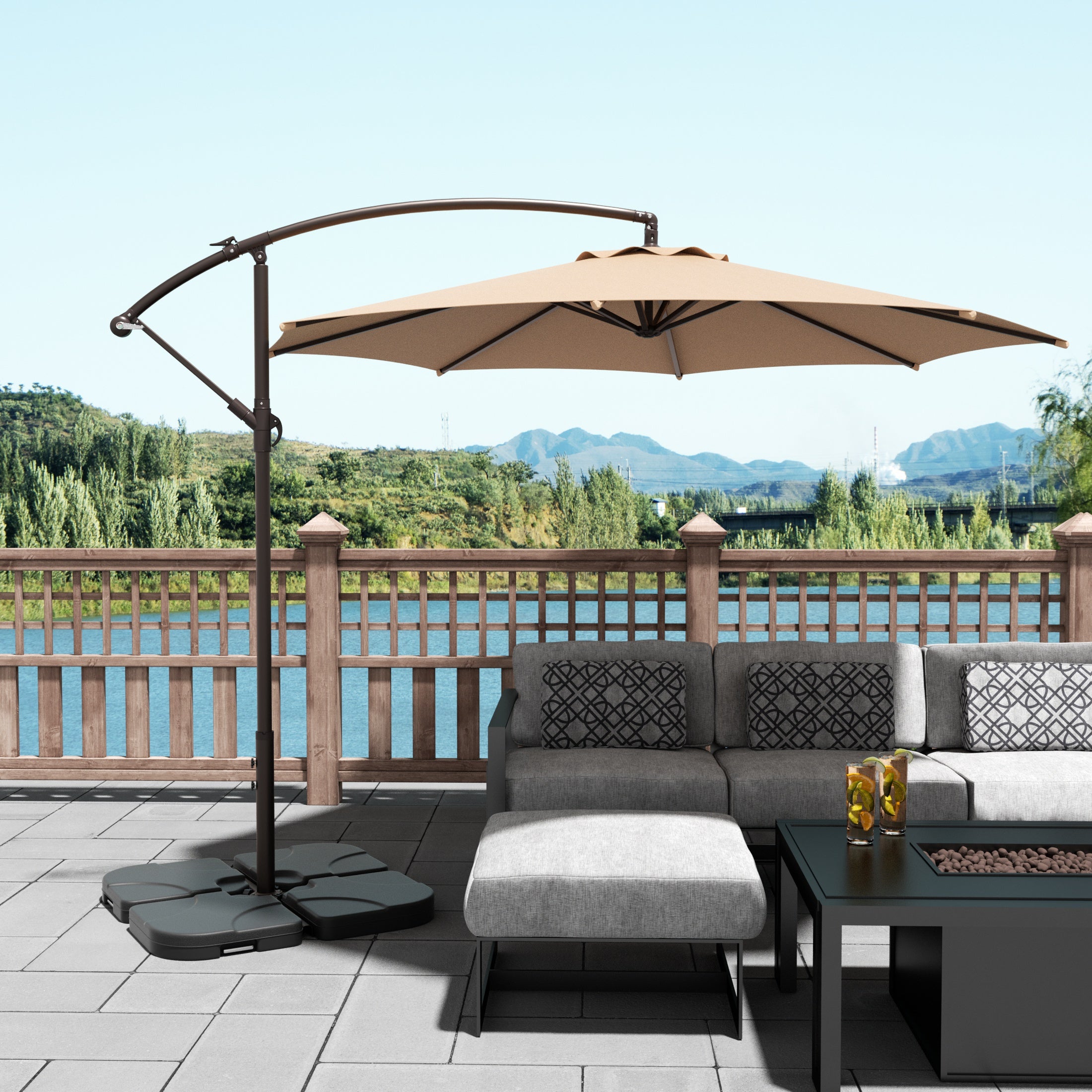 Julia 10 ft. Outdoor / Patio Cantilever Hanging Umbrella with weight base kit