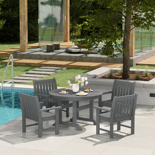 Malibu 5-Piece HDPE Outdoor Patio Chair and Round Table Dining Set
