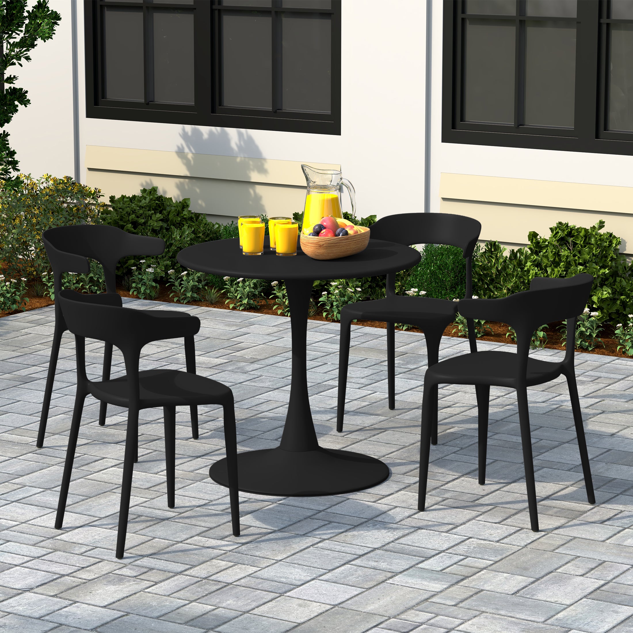 Playa 5-Piece Outdoor Metal Patio Dining Table Set With Stackable Patio Chairs