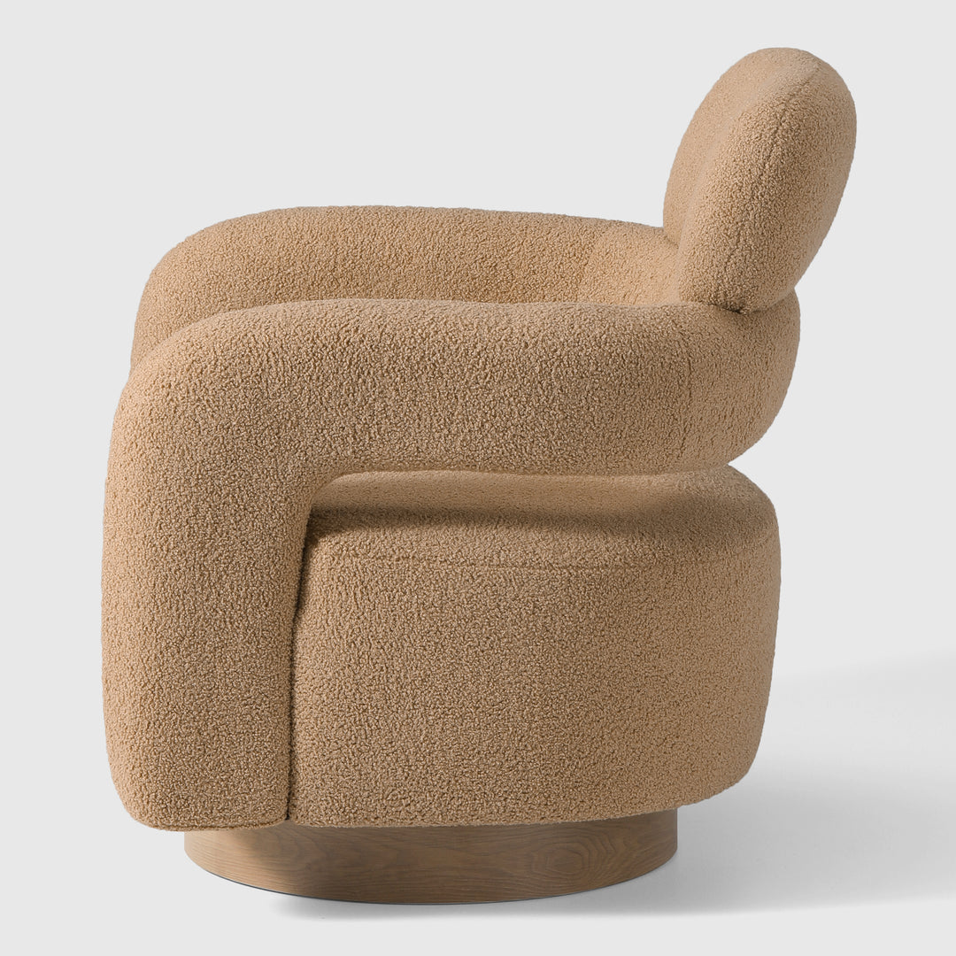Alexandria Mid-Century Modern Sherpa Swivel Barrel Accent Chair With Storage Ottoman