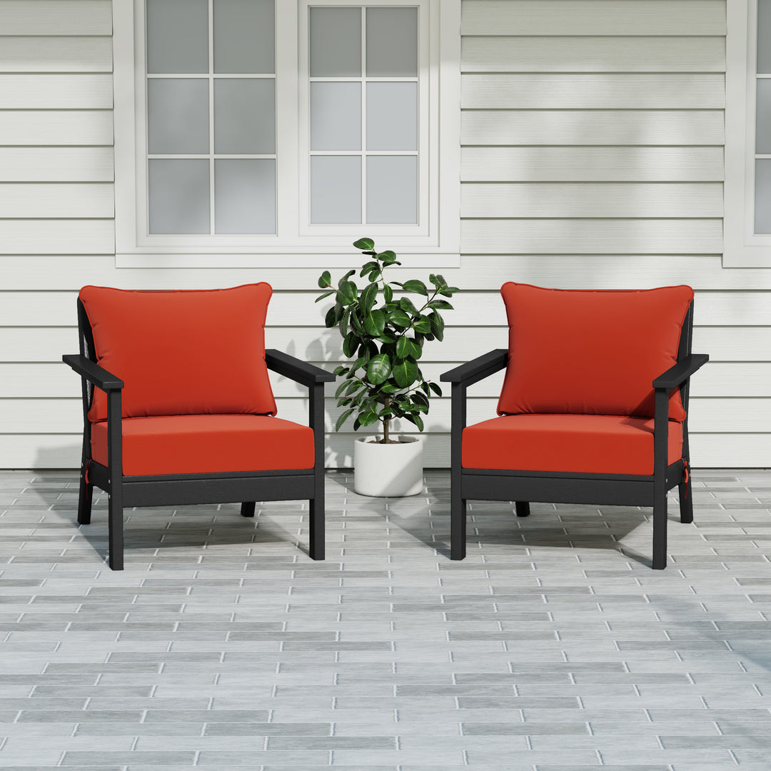 Avalon Outdoor Modern HDPE Patio Club Chairs with Deep Seat Cushions (Set of 2)