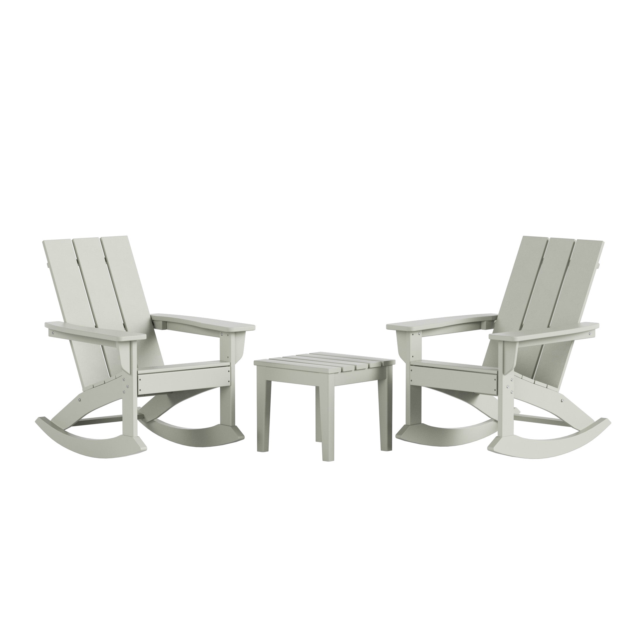 Ashore Modern Rocking Poly Adirondack Chair With Side Table 3-Piece Set