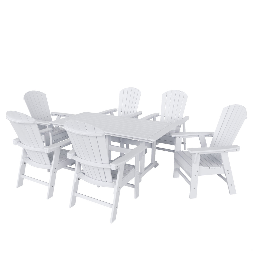 Dylan 7 Piece Outdoor Patio Dining Table and Shell Back Adirondack Armchair Set