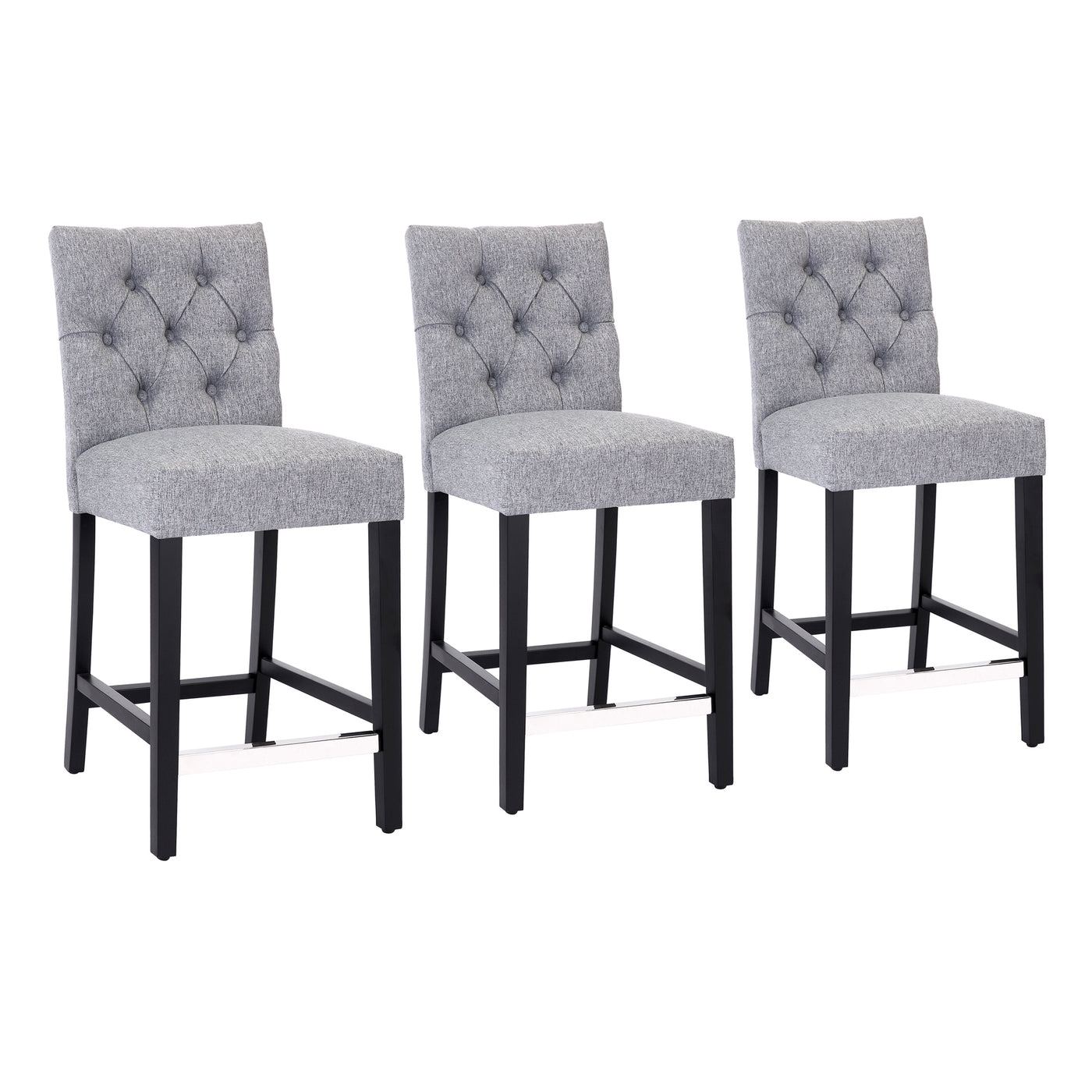 Hayes 24" Linen Fabric Tufted Counter Stool (Set of 3), Black