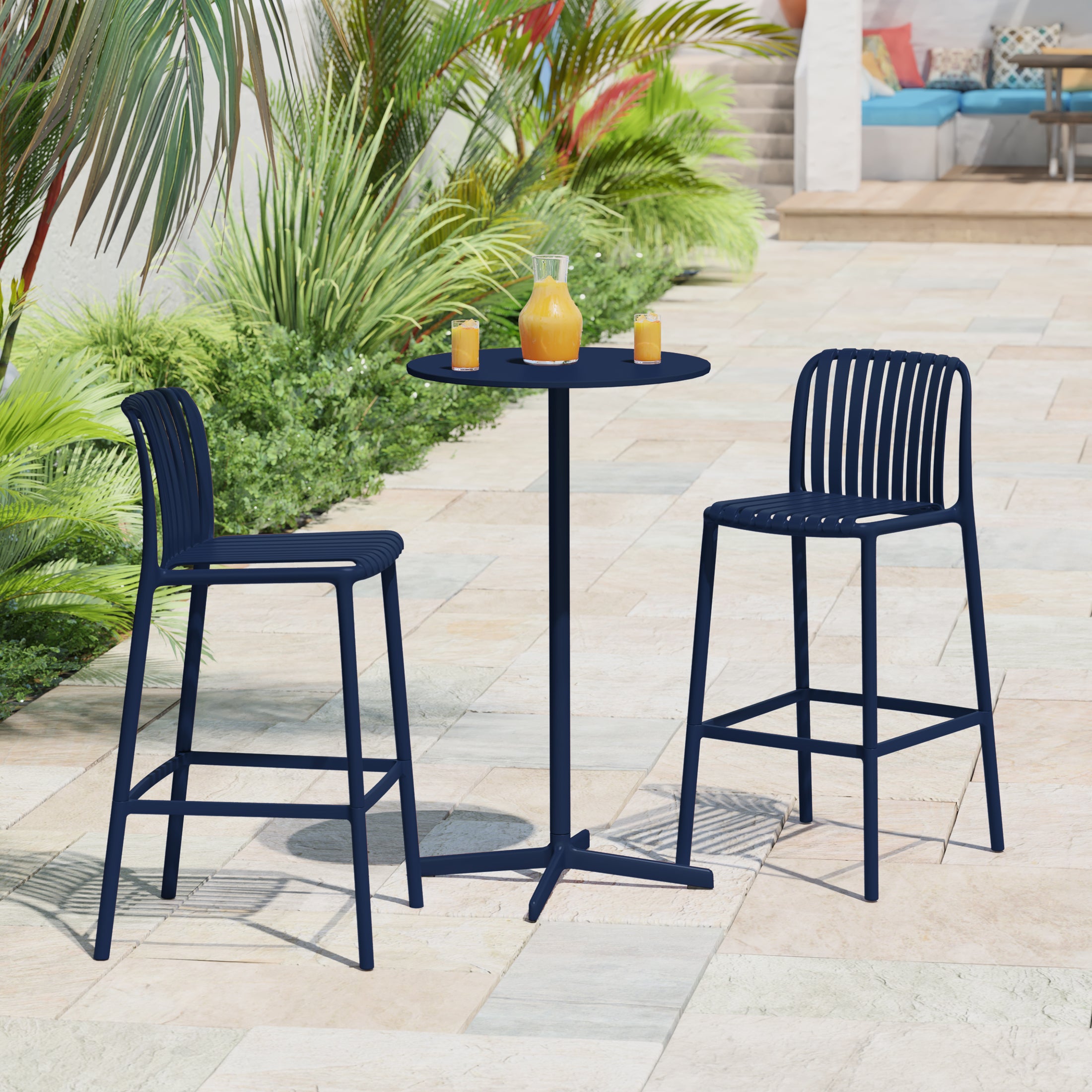 Playa 29.5" Outdoor Modern Polypropylene Plastic Patio Bar Height Stools (Set of 2)