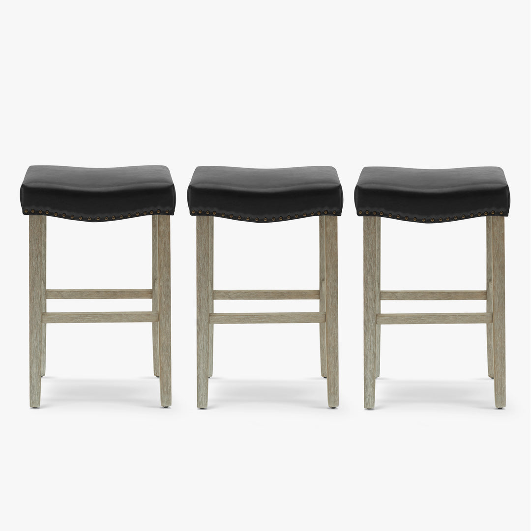 Lenox 29" Upholstered Saddle Seat Antique Gray Counter Stool (Set of 3)