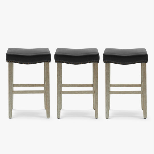 Lenox 29" Upholstered Saddle Seat Antique Gray Counter Stool (Set of 3)