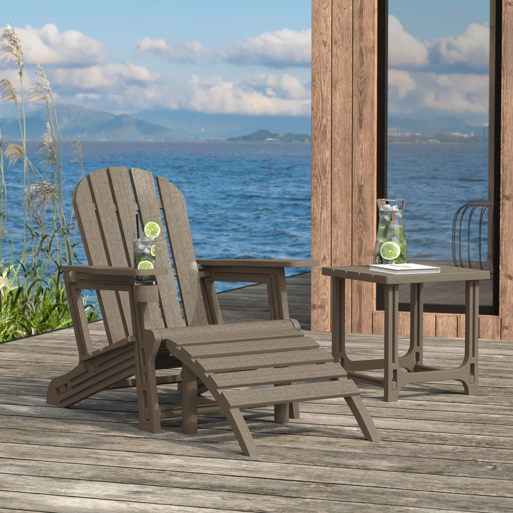 Azura 3-Piece HDPE Outdoor Patio Adirondack Chair with Ottoman and 18" Side Table Set