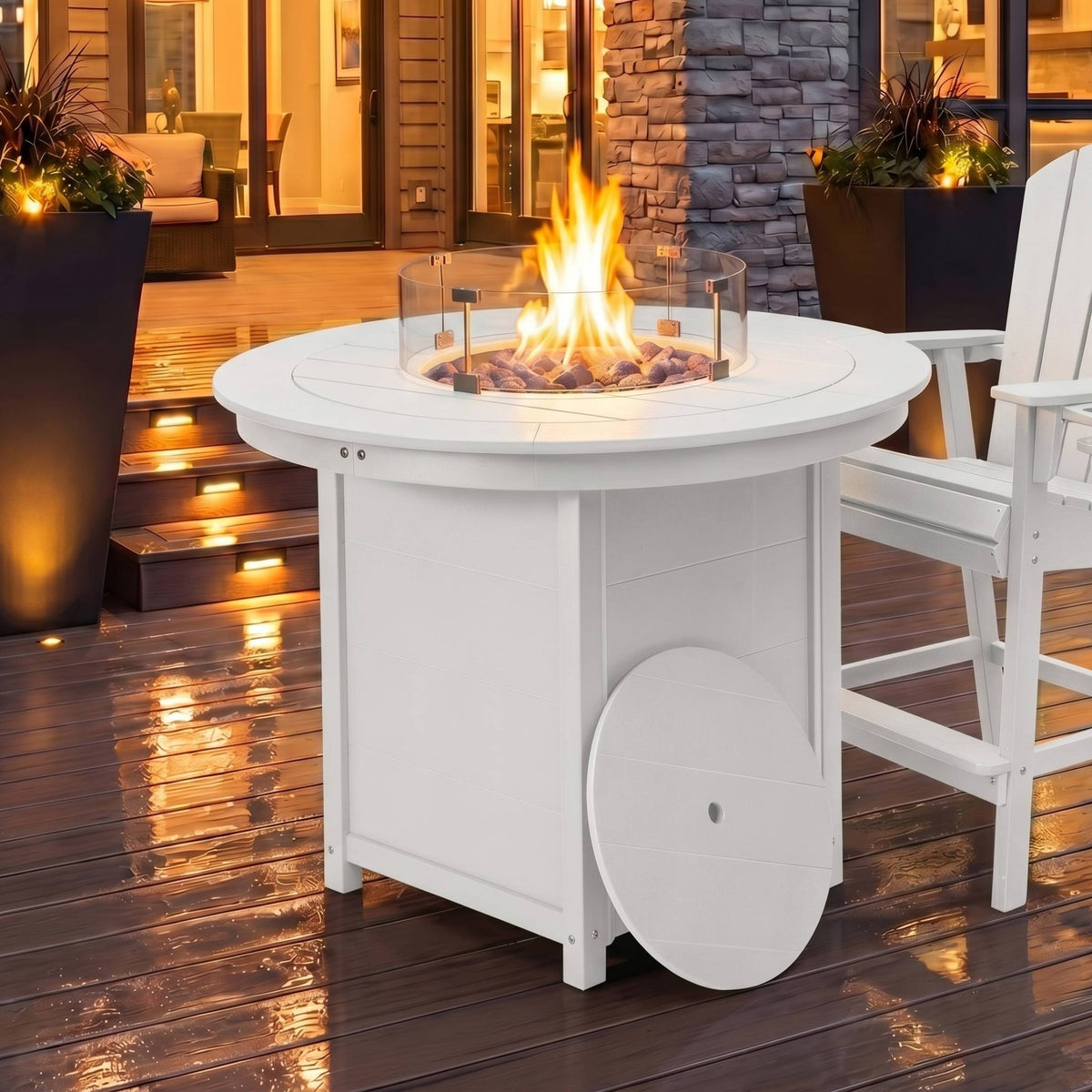 Helios 47" Modern Outdoor Patio Propane Round Counter Height Fire Pit Table