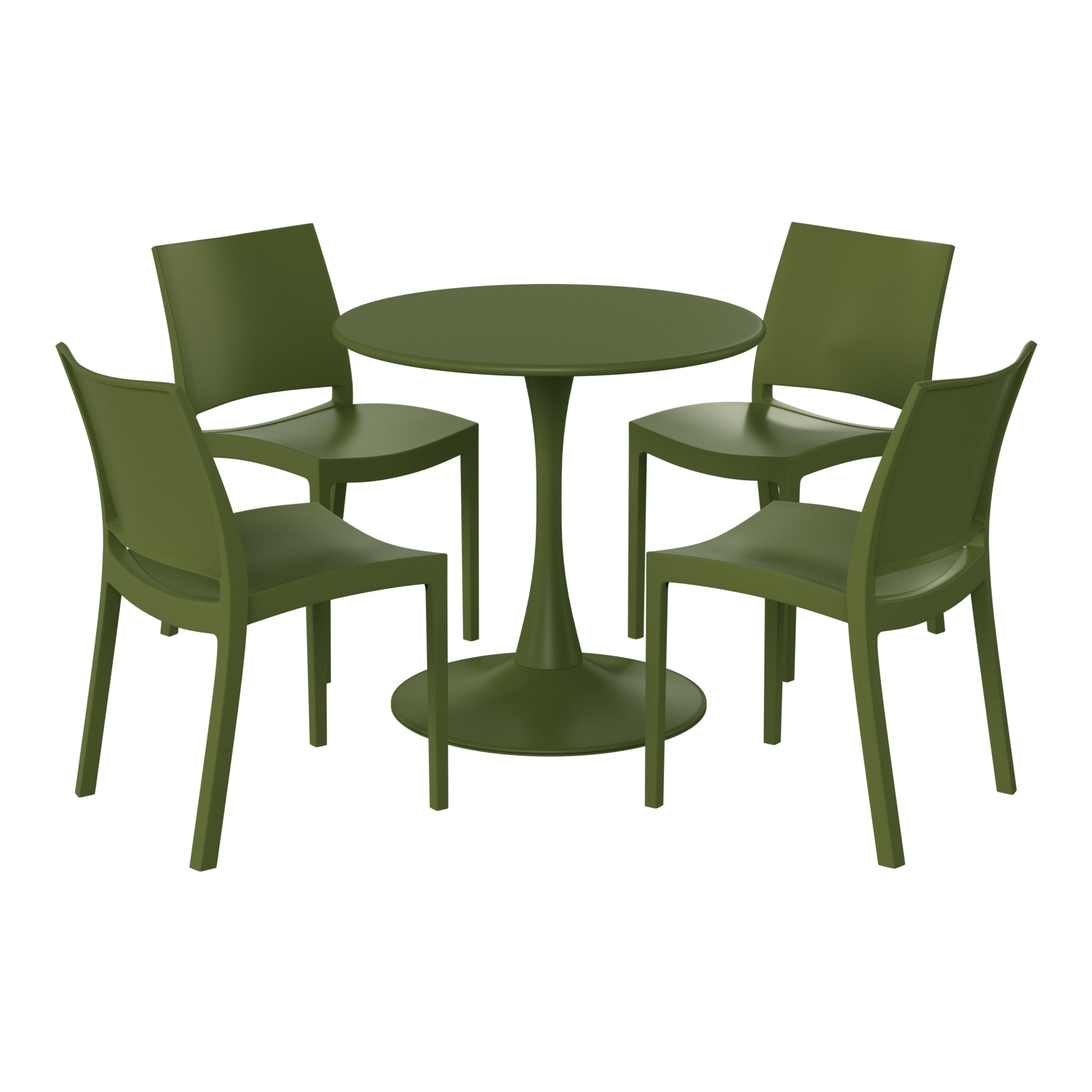 Playa 5-Piece Indoor Outdoor Round Metal Patio Dining Table Set With Stackable Patio Dining Side Chairs