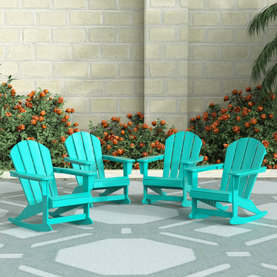 Malibu Outdoor Patio Porch Rocking Adirondack Chair (Set of 4)