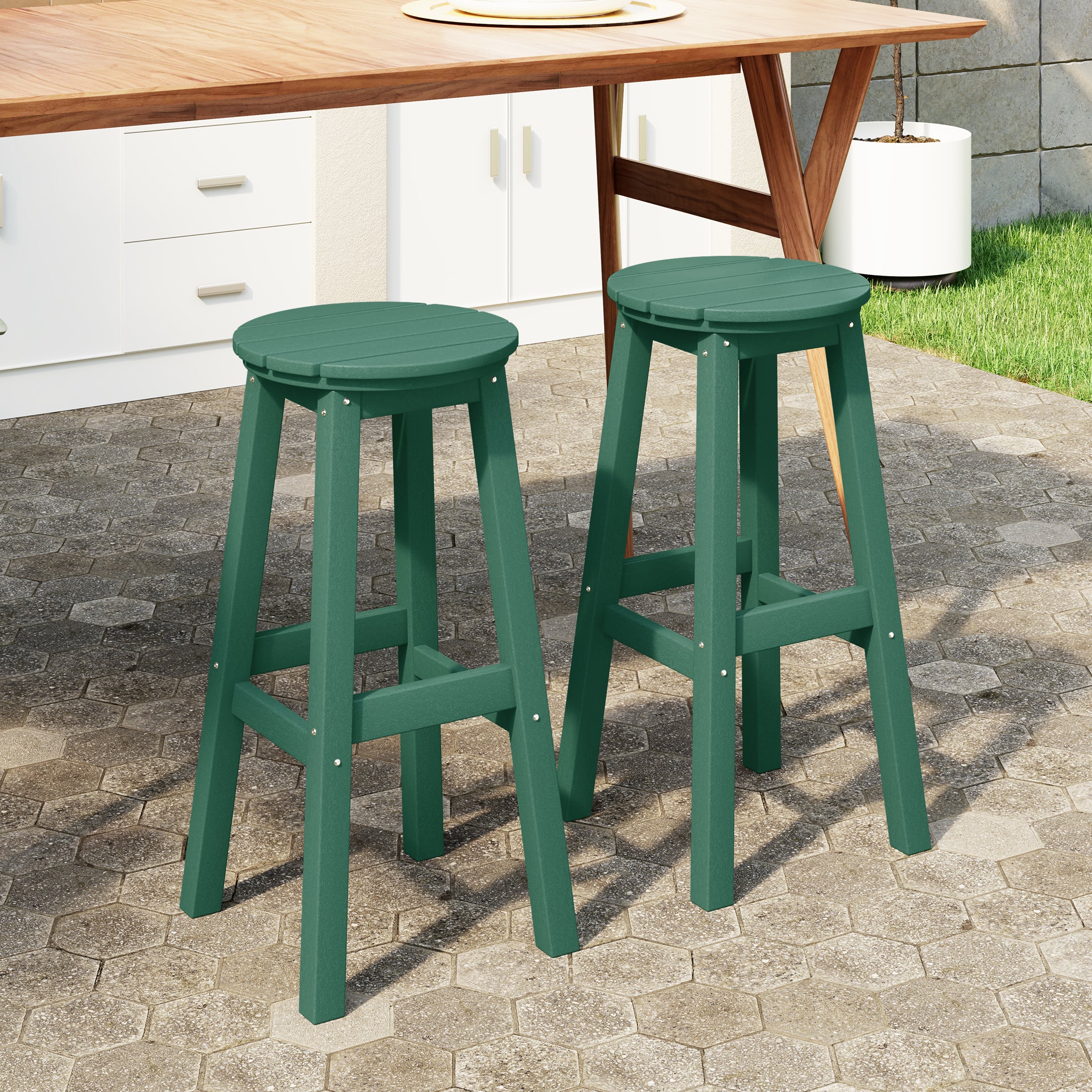 Malibu 29" HDPE Outdoor Patio Round Bar Stool Set of 2