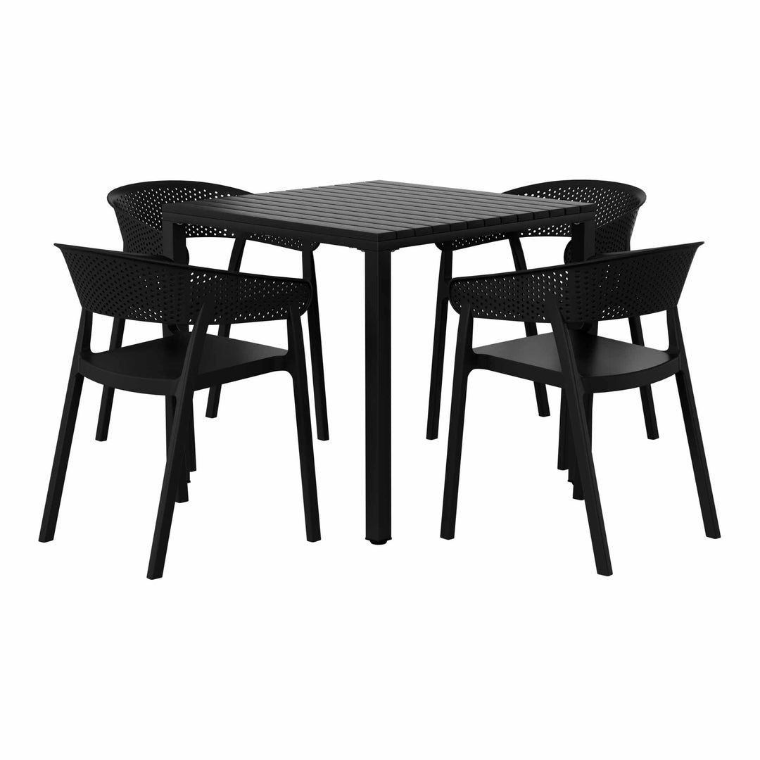 Playa 5-Piece Outdoor Metal Frame Square Dining Table Patio Set with Stackable Patio Dining Chairs