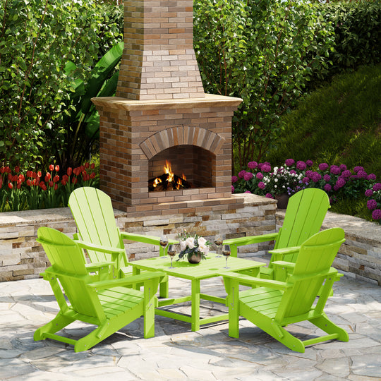 Malibu 5-Piece HDPE Adirondack Chair Outdoor Patio Square Table Conversation Set