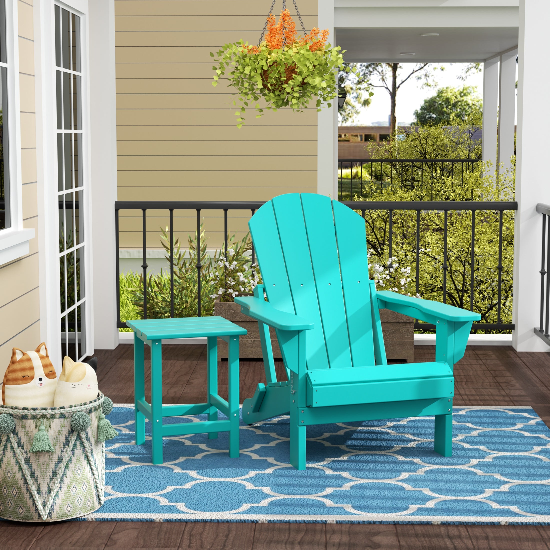 Malibu 2 piece set outdoor folding Poly Adirondack chair with side table