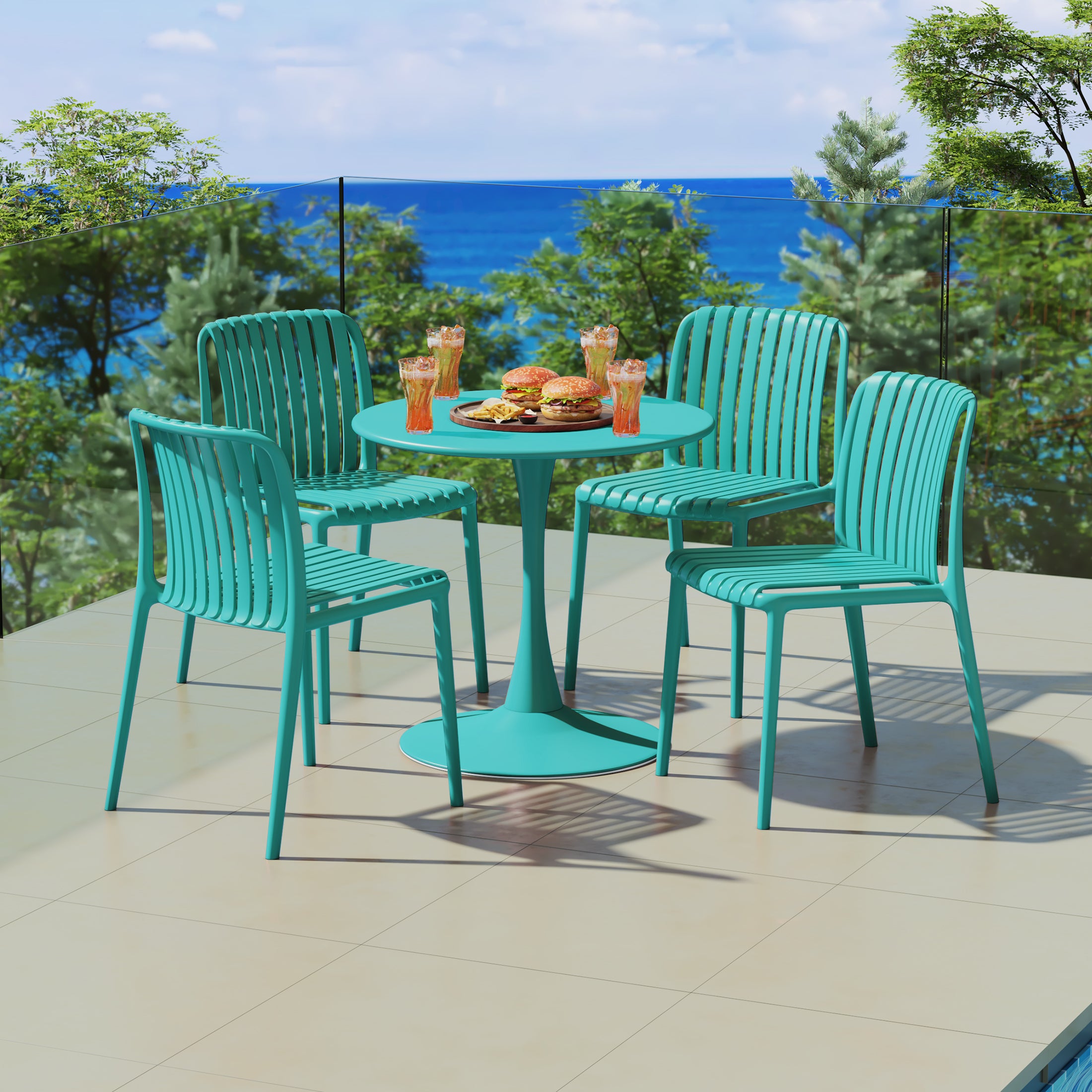 Playa 5-Piece Outdoor Metal Dining Table Set And Stackable Resin Patio Chairs