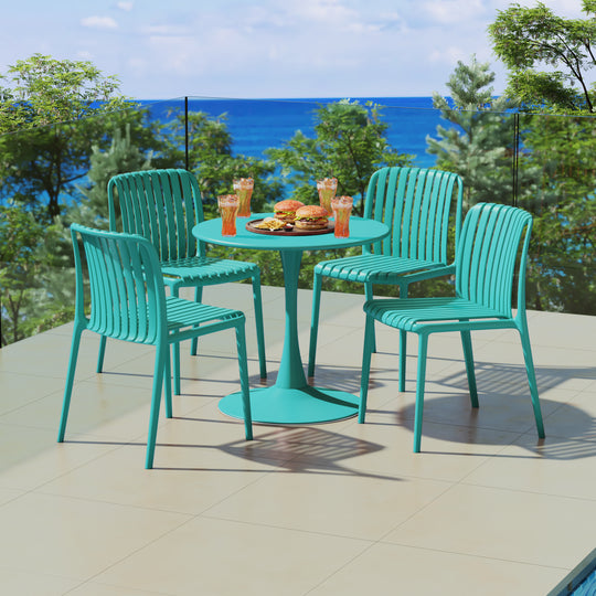 Playa 5-Piece Outdoor Metal Dining Table Set And Stackable Resin Patio Chairs