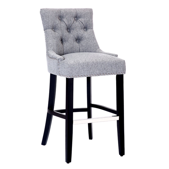 Hayes 29" Upholstered Tufted Wood Bar Stool, Black