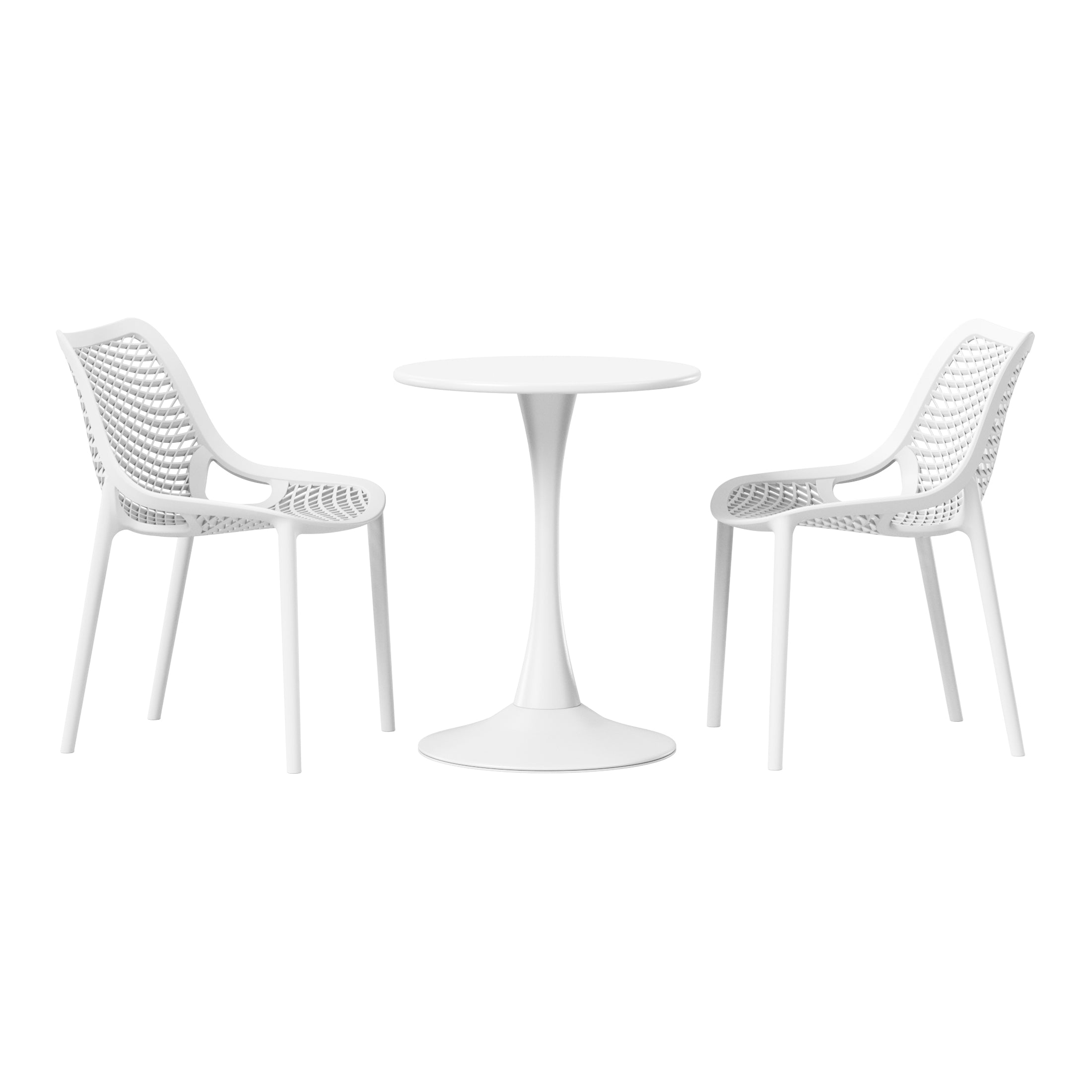 Playa 3-Piece Outdoor Round Metal Dining Table Set And Stackable Resin Patio Dining Side Chairs