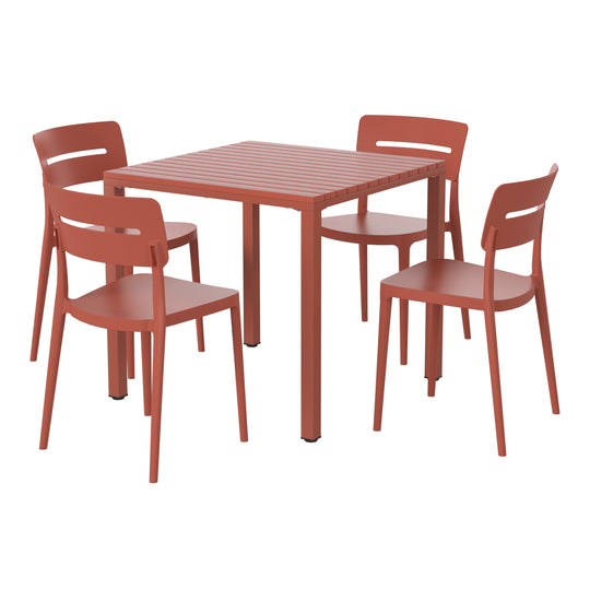 Playa 5-Piece Outdoor Metal Frame Dining Table Patio Set with Stackable Patio Dining Chairs
