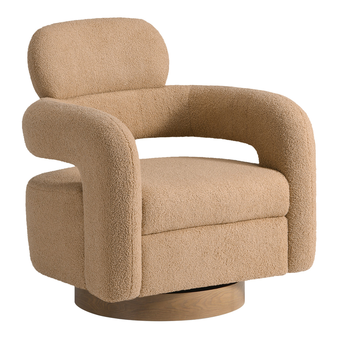 Alexandria Mid-Century Modern Sherpa Swivel Barrel Accent Chair With Storage Ottoman
