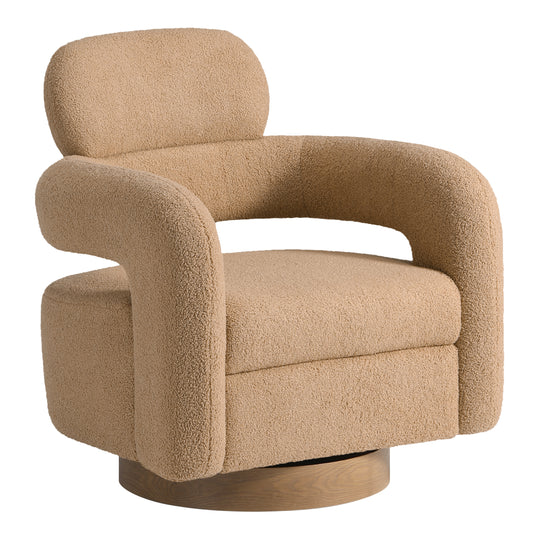 Alexandria Mid-Century Modern Sherpa Swivel Barrel Accent Chair With Storage Ottoman