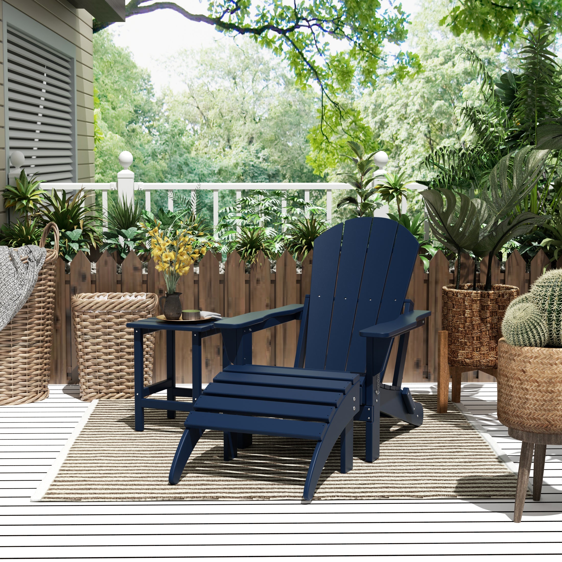 Malibu 3-Piece set classic Adirondack chair with ottoman and a small coffee table (1 seater)