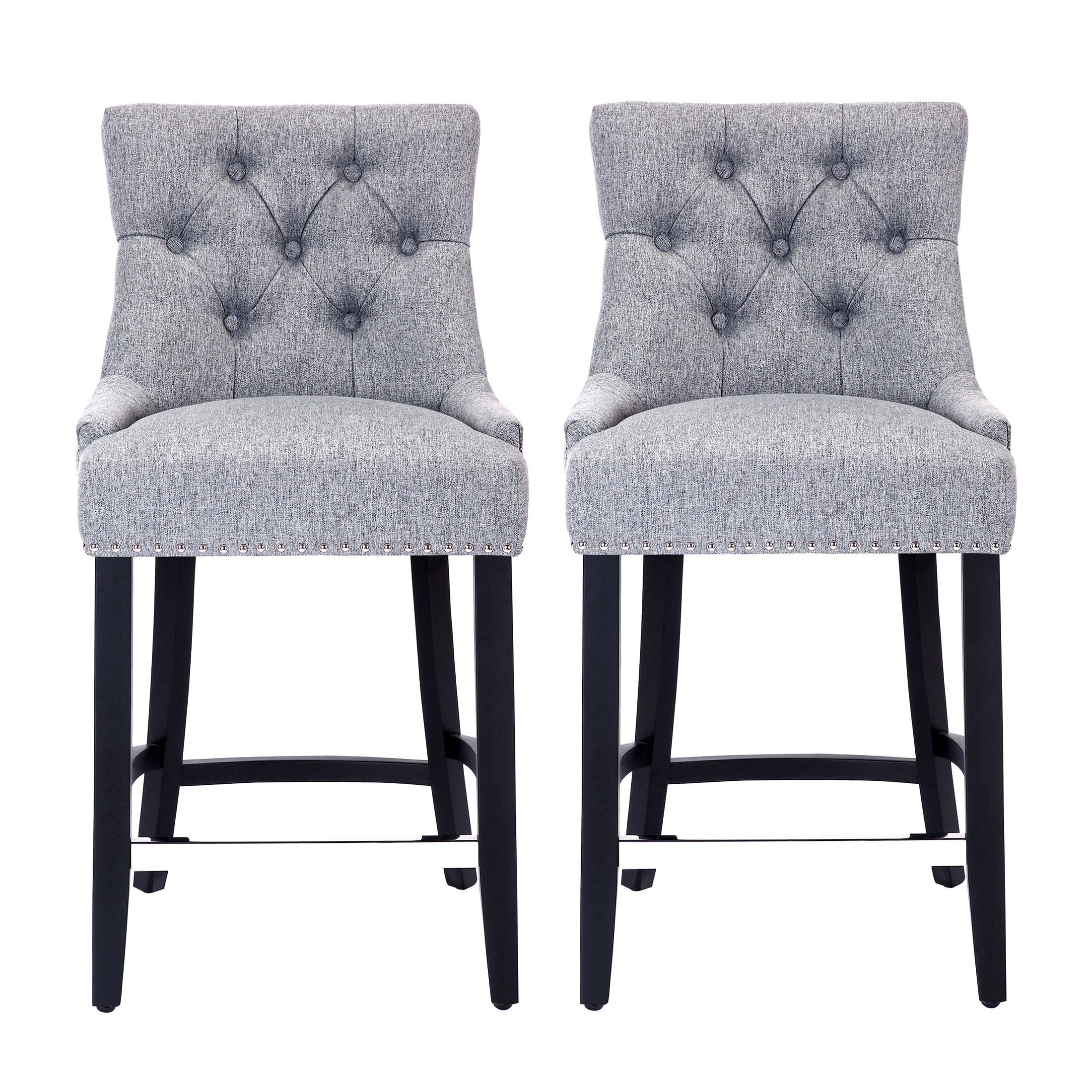 Hayes 24" Upholstered Wood Bar Stool with Tufted Back (Set of 2)