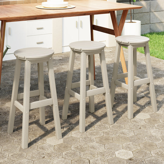 Malibu 29" HDPE Outdoor Patio Round Bar Stool (Set of 3)