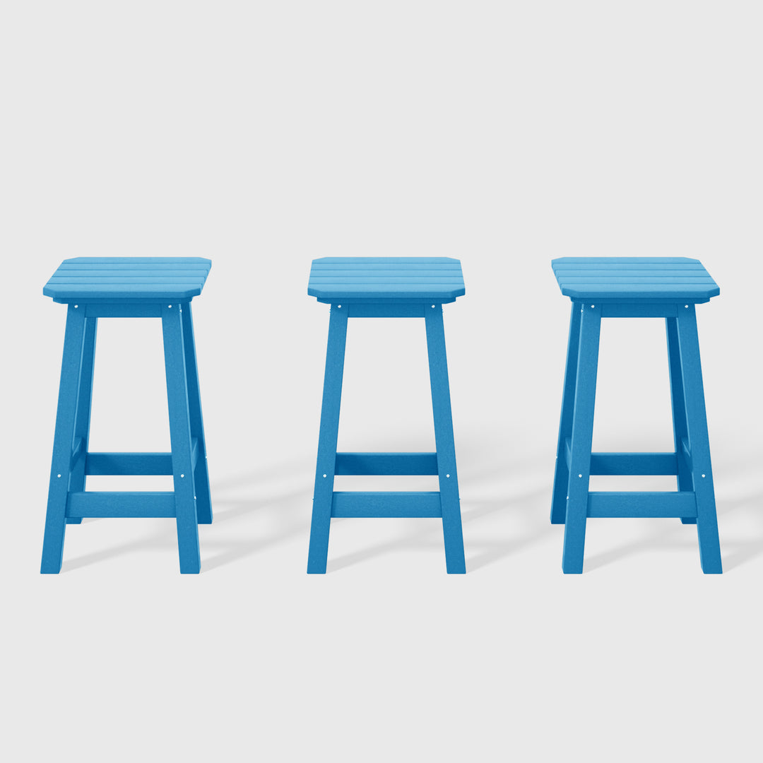 Malibu 24" HDPE Outdoor Patio Square Counter Height Bar Stool (Set of 3)